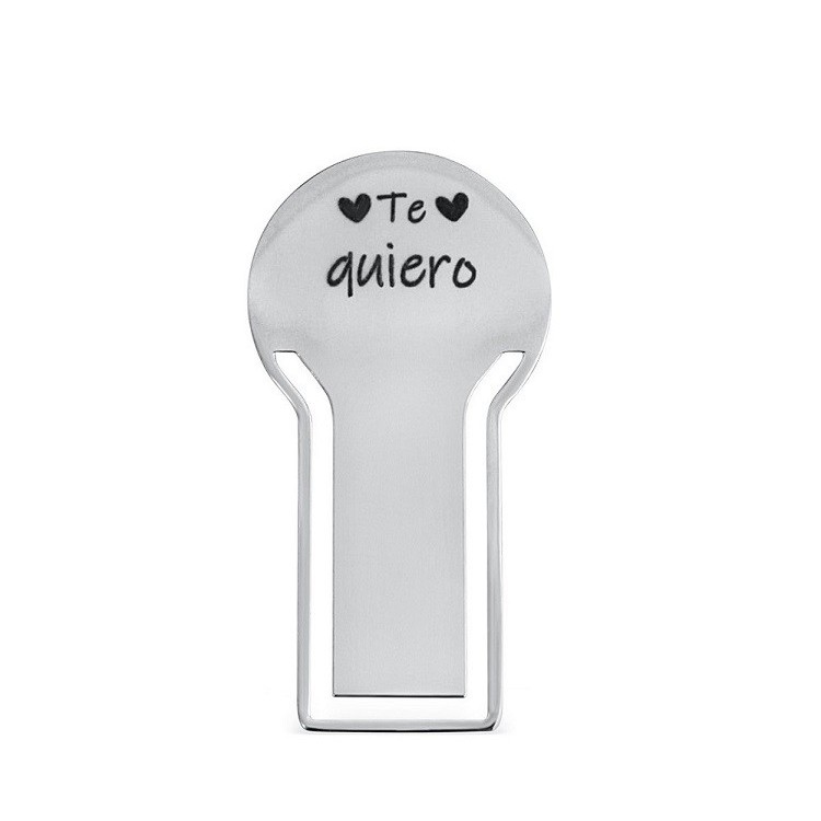 Marcapaginas personalizado con grabado acero inox.