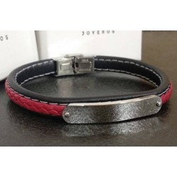 Pulseras para hombres personalizadas acero inoxidable + cuero rojo y negro