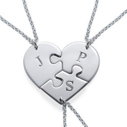 Collares personalizados ( 3 collares) corazón puzzles en plata de ley