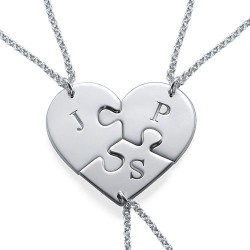 Collares personalizados Triple corazón puzzles en plata de ley
