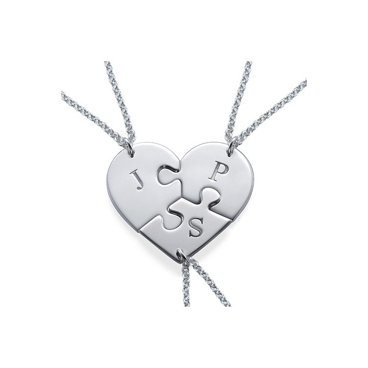 Collares personalizados Triple corazón puzzles en plata de ley