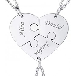 Collares personalizados ( 3 collares) corazón puzzles en plata de ley