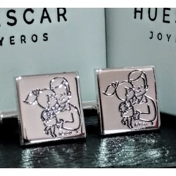 Gemelos dibujos  plata de ley ( cuadrados o rectangular)