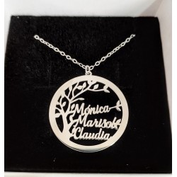 Collar arbol con 3 nombres plata de ley