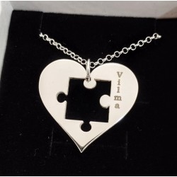 Collares personalizados duo corazón-puzzle en plata de ley