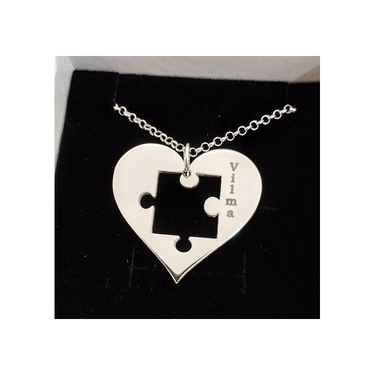 Collares personalizados duo corazón-puzzle en plata de ley