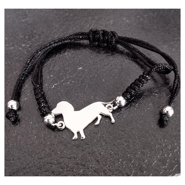 Pulsera mascota con nombre plata de ley y macramé