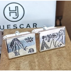 Gemelos dibujos  plata de ley ( cuadrados o rectangular)