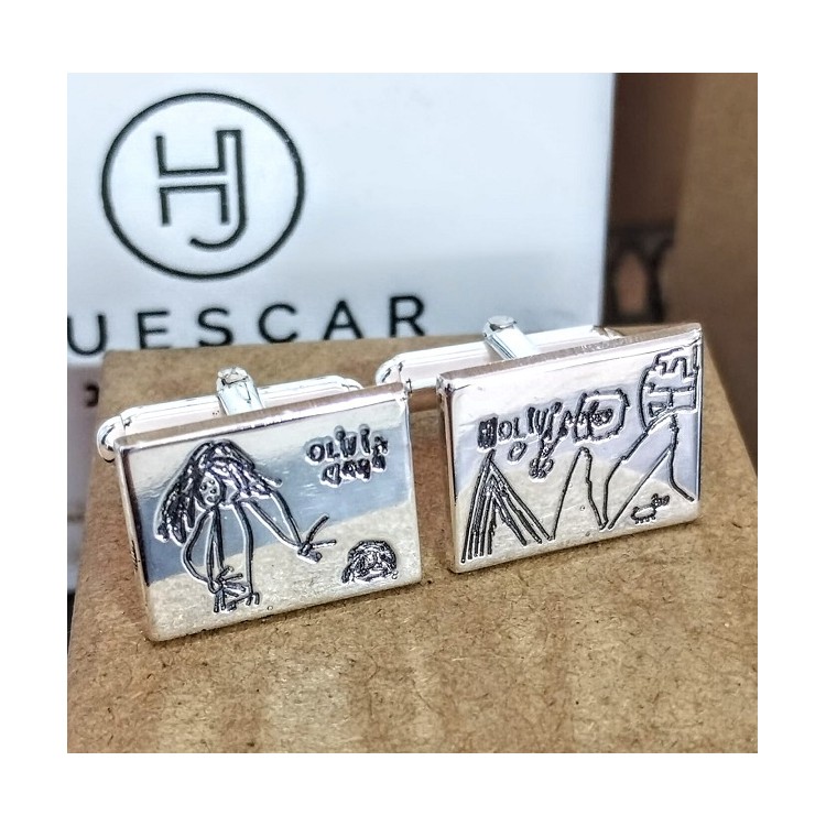 Gemelos dibujos  plata de ley ( cuadrados o rectangular)