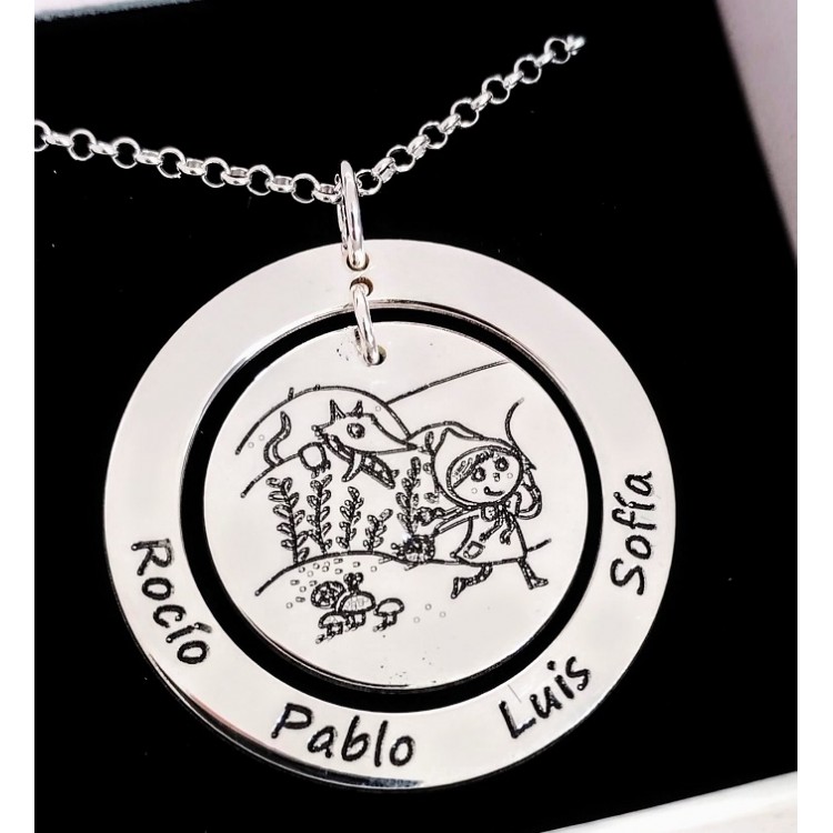 Colgante grabado + cadena en plata de ley  personalizable con frases o nombres