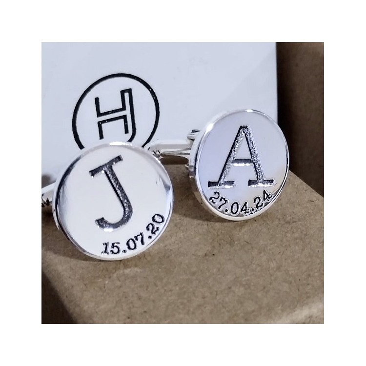 Gemelos personalizados circulares iniciales, logos plata de ley
