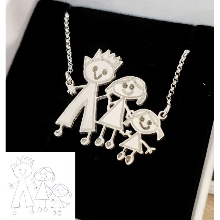 Collar personalizado dibujos de niños en plata de ley.