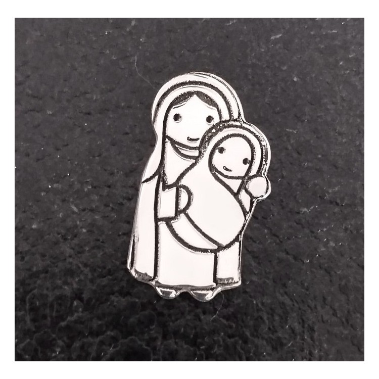 Pin Virgen con niño en plata de ley