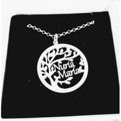 Collar arbol con 2 nombres plata de ley