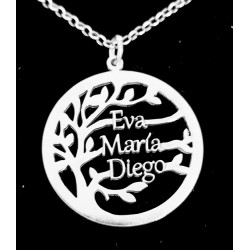 Collar arbol con 3 nombres plata de ley