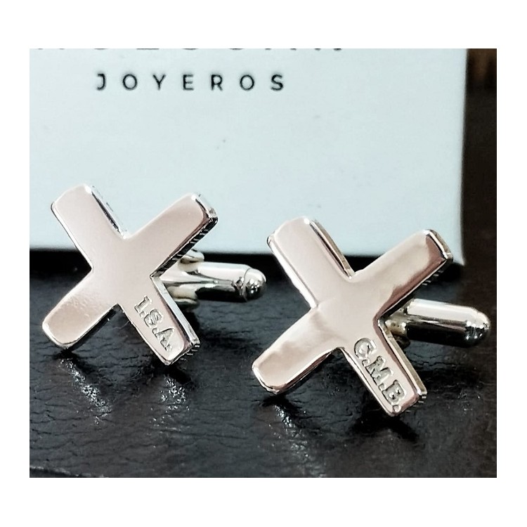 Gemelos personalizados X en plata de ley