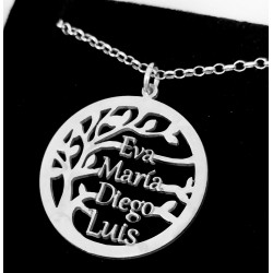 Collar arbol con 4 nombres plata de ley