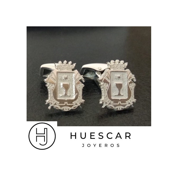 Gemelos Escudo Cofradía/ Club/ Asociación  en plata de ley