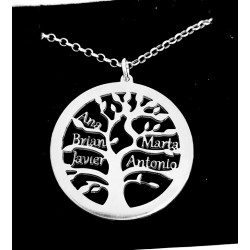 Collar arbol con 5 nombres plata de ley