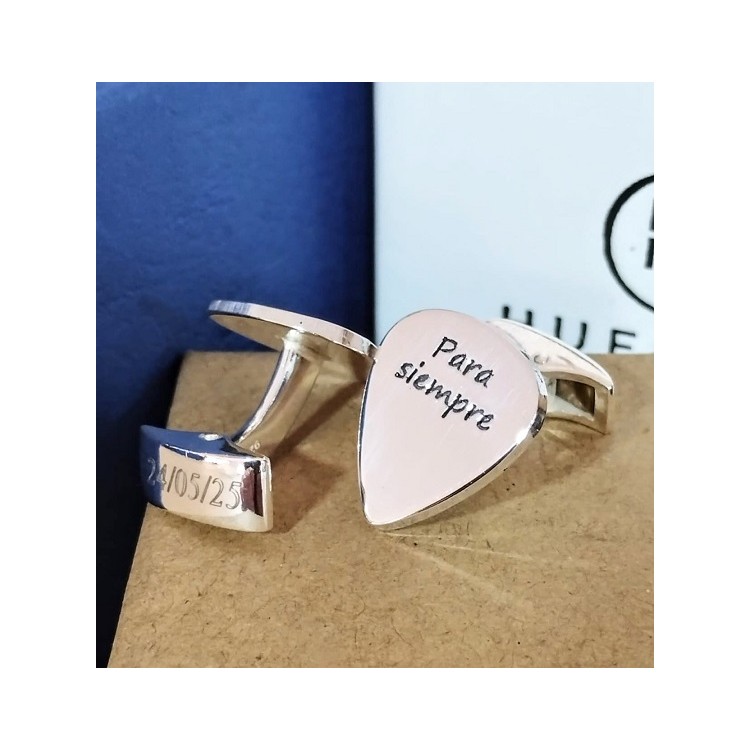 Gemelos Púa en plata de ley grabable