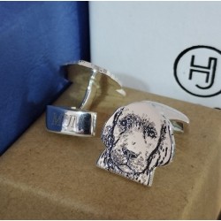 Gemelos de perros personalizados plata de ley