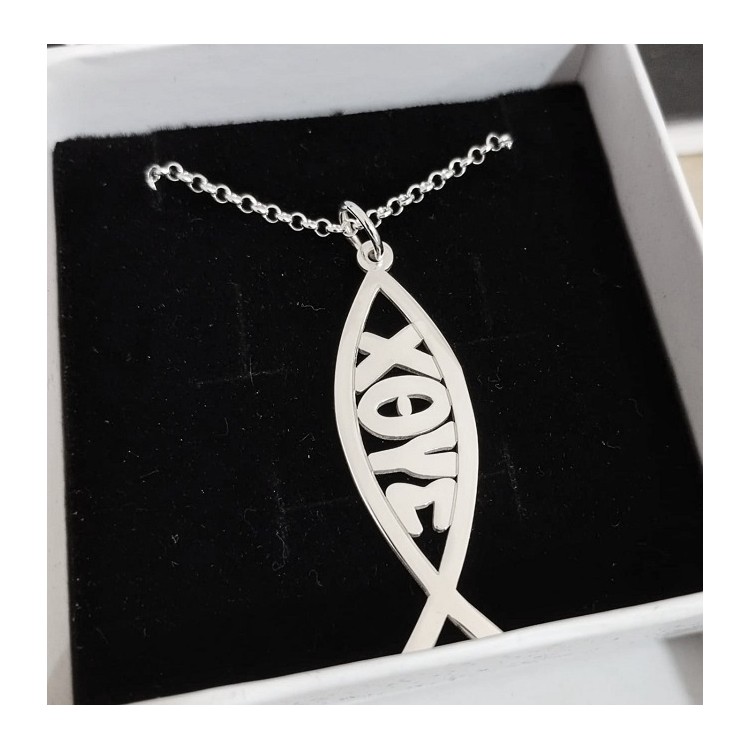 Colgante Ichthus+ cadena todo en plata de ley