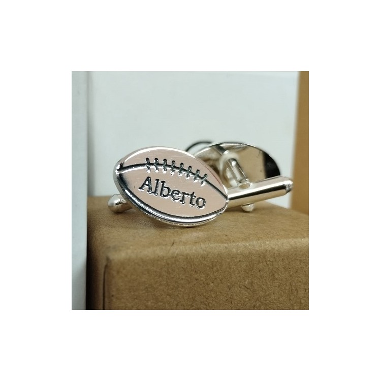 Gemelos Balón Rugby personalizados en plata de ley