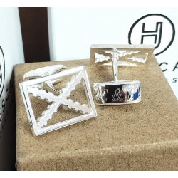 Gemelos Cruz de Borgoña enmarcada plata de ley