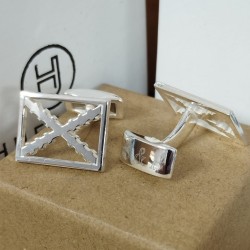 Gemelos Cruz de Borgoña enmarcada plata de ley
