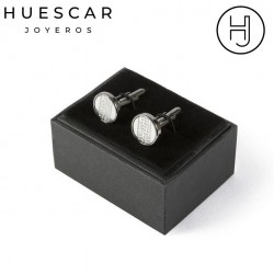 Gemelos con iniciales enmarcadas hexágono plata de ley