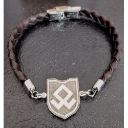 Pulsera Personalizada pieza de plata de ley en relievey cuero