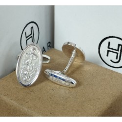 Gemelos ovalados alto relieve plata de ley