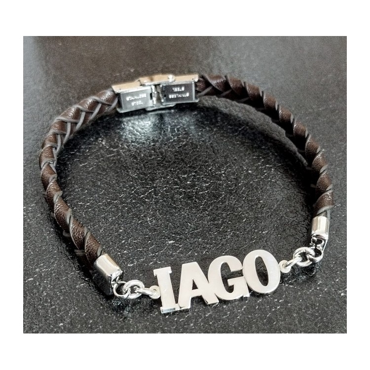 Pulsera con nombres plata y cuero Pulsera con nombres plata y cuero