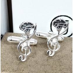 Gemelos nota musical-flor en Plata de Ley