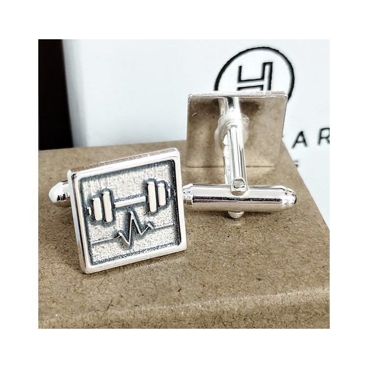 Gemelos personalizados cuadrados alto relieve plata de ley