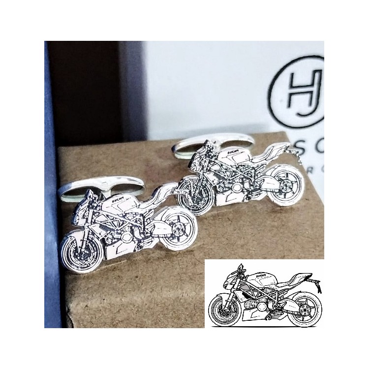 Gemelos Motos personalizadas con su diseño o dibujo en plata de ley Gemelos Motos personalizadas con su diseño o dibujo en plata de ley