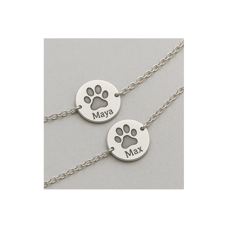 Pulsera huella mascota y nombre plata de ley