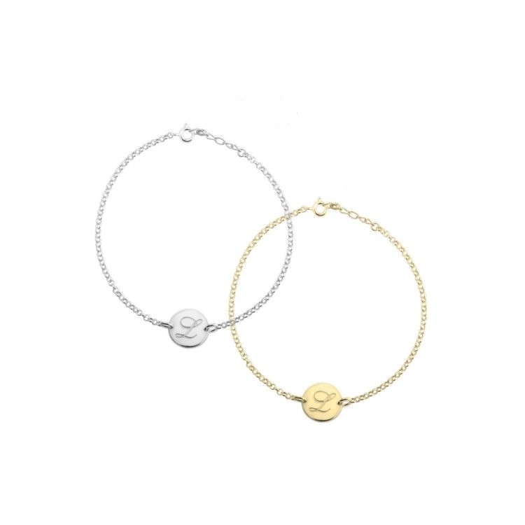 Pulsera personalizadas medalla inicial plata de ley Pulsera personalizadas medalla inicial plata de ley