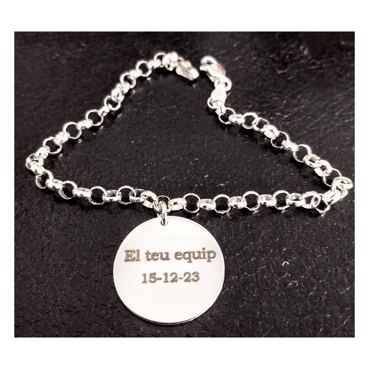 Pulseras personalizadas con medalla grabable plata de ley Pulseras personalizadas con medalla grabable plata de ley