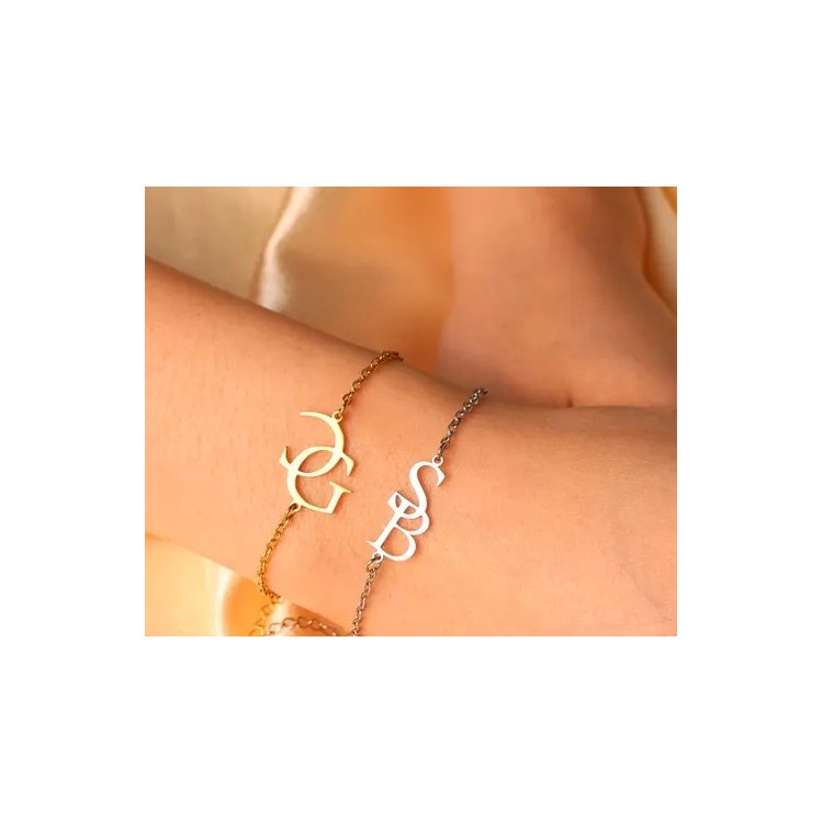 Pulsera personalizada de 2 iniciales en plata de ley