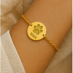 Pulsera huella mascota y nombre plata de ley