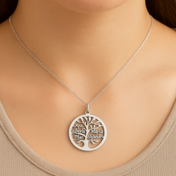 Collar arbol con 5 nombres plata de ley
