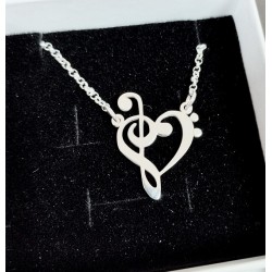Collar nota musical corazon plata chapado en oro
