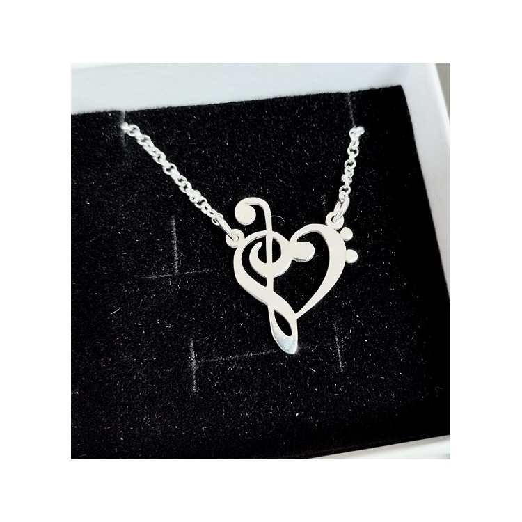 Collar nota musical corazon plata chapado en oro