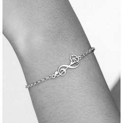 Pulsera nota musical flor  plata de ley