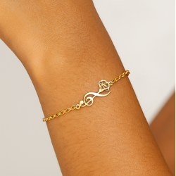 Pulsera nota musical flor  plata de ley