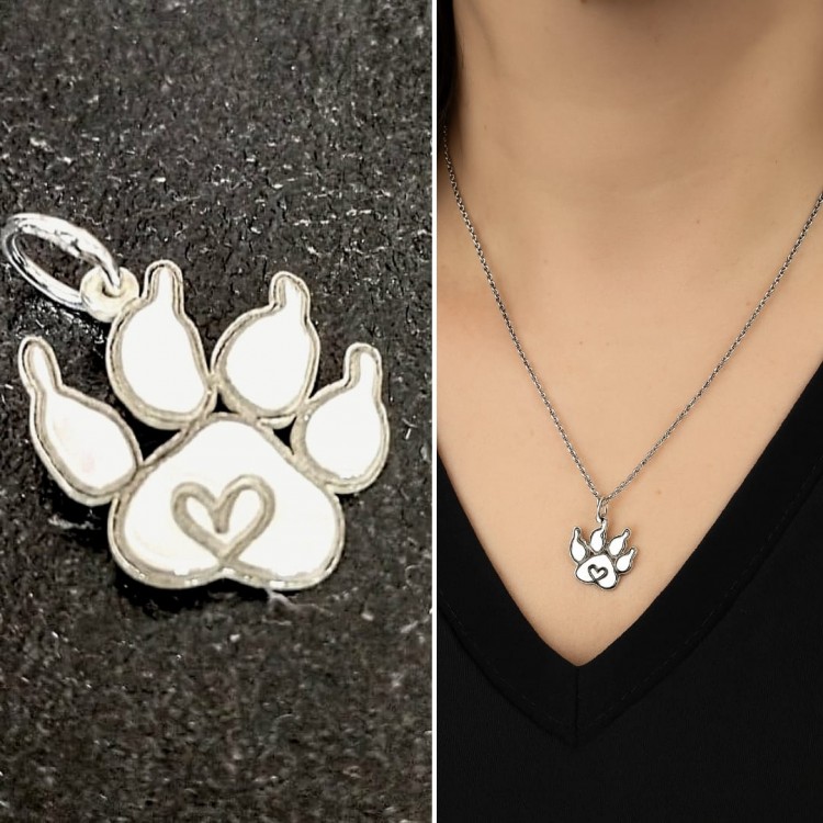 Collar huella de perro corazón plata de ley Collar huella de perro corazón plata de ley
