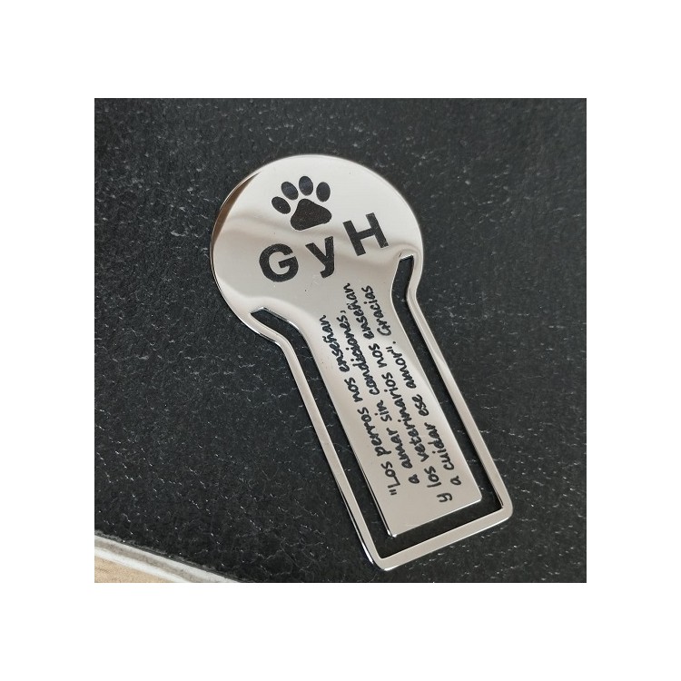 Marcapaginas personalizado con grabado acero inox.