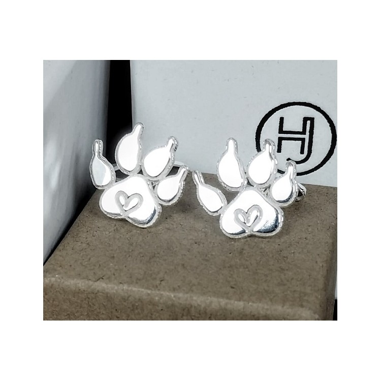 Gemelos Huella mascota corazón plata de ley