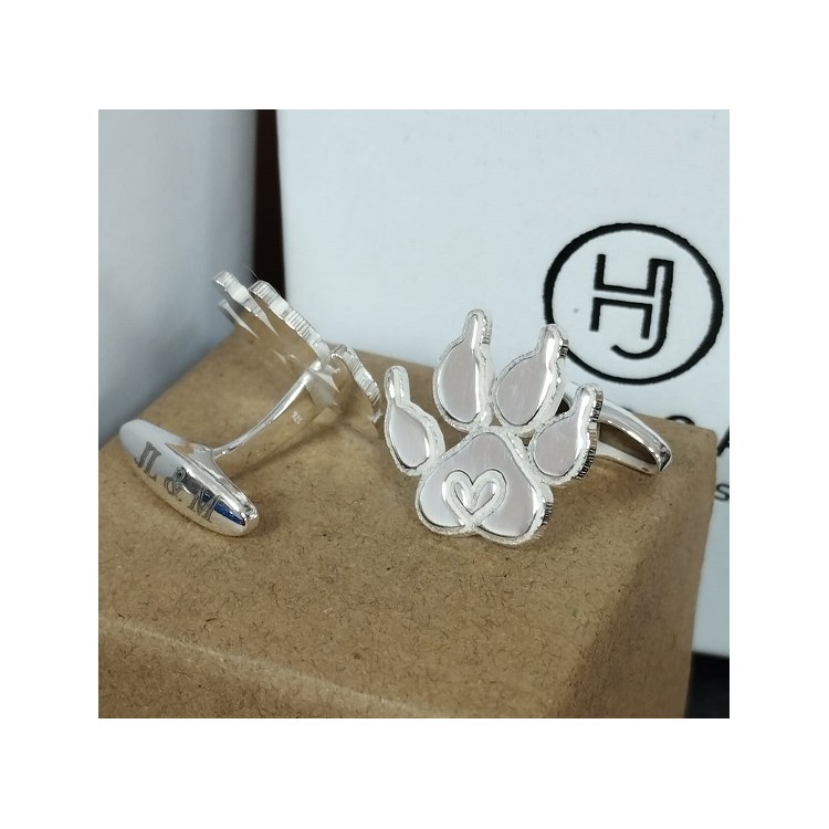 Gemelos Huella mascota corazón plata de ley